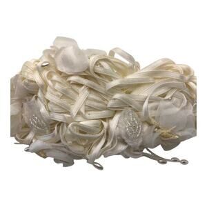 Vintage Hair Barrette, Ivory Ribbon, Net and Faux Pearls And Clear Beads